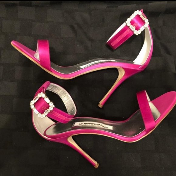 Manolo Blahnik Eufida Pink Sandal Crystal Buckle - Picture 3 of 7